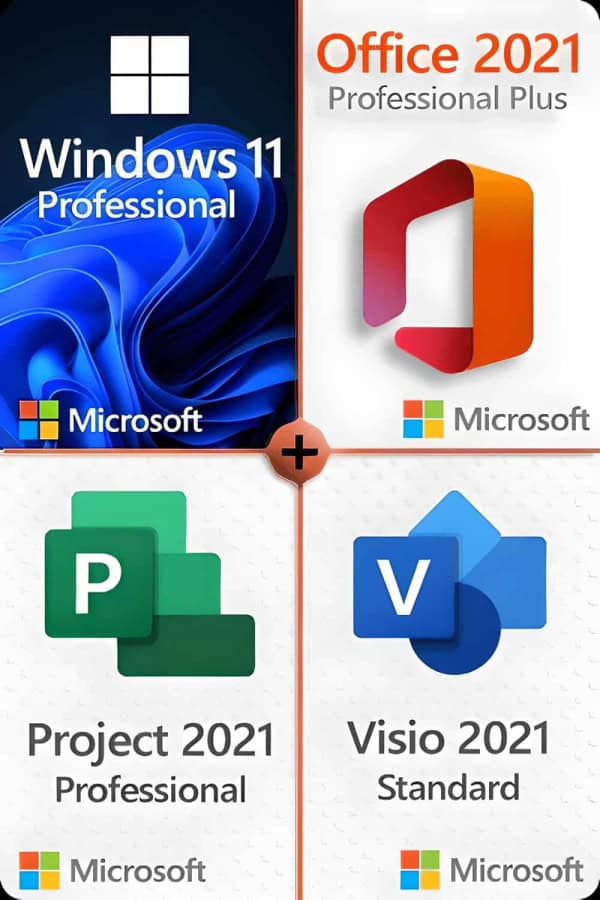 Microsoft Windows 11 Professional + Microsoft Project 2021 Professional + Microsoft Office 2021 Professional + Microsoft Visio 2021 Standard License for 3 devices